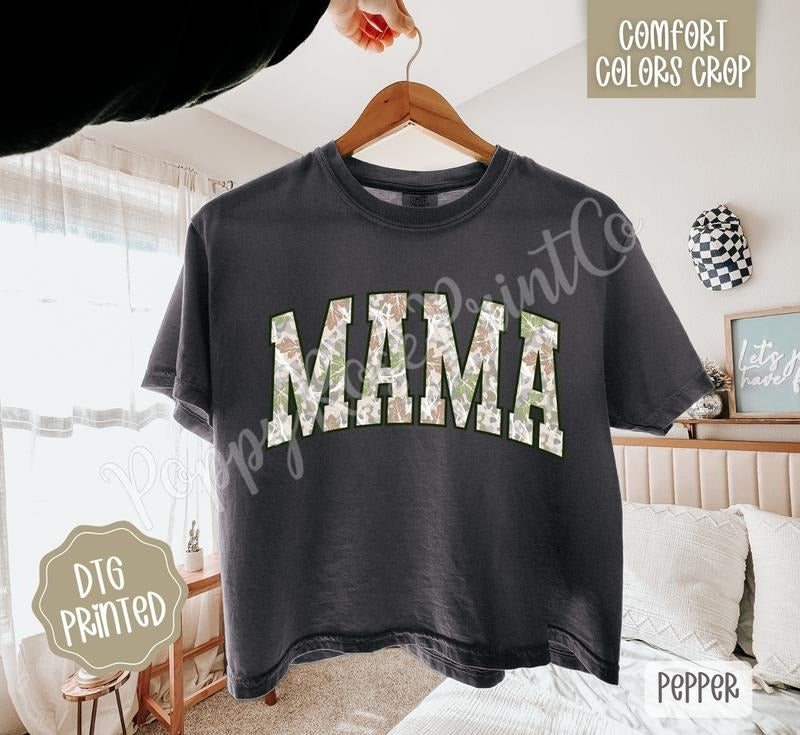 Camo Mama Cropped Comfort Colors Tee, Trendy Tshirt for Women Hoodie, Sweatshirt | HypeDripTees.com