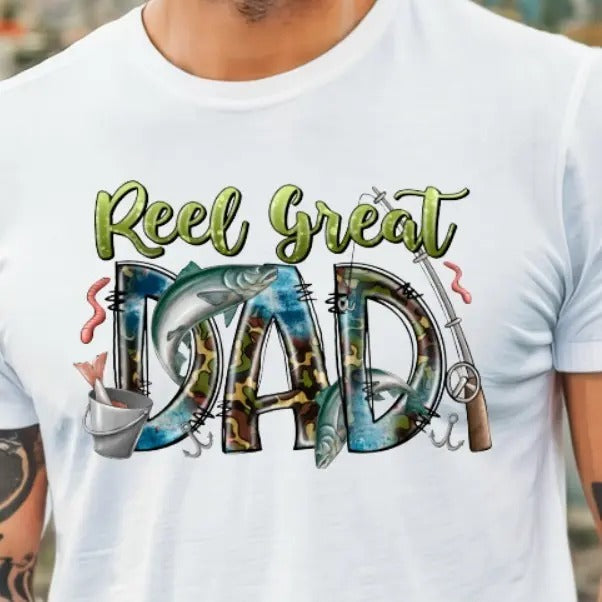 Camo Reel Great Dad American Flag Unisex Shirt, Fisherman Daddy Tee, Father's Day Gift, Camo Dad Gift Hoodie, Sweatshirt