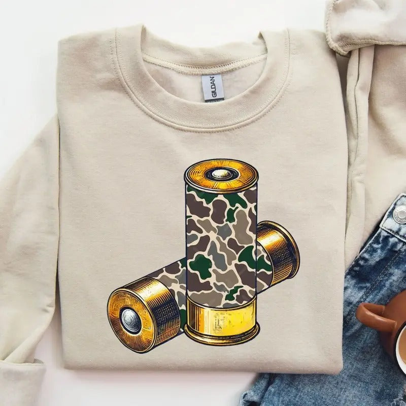 Camo Shotgun Shells Crewneck Sweatshirt, Duck Hunting Camo Shirt, Duck Hunter, Old School Camo Pattern Tee Hoodie