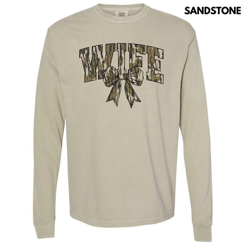 Camo Wife Coquette Long Sleeve Comfort Colors T-Shirt 'NLB' Hoodie, Sweatshirt | HypeDripTees.com