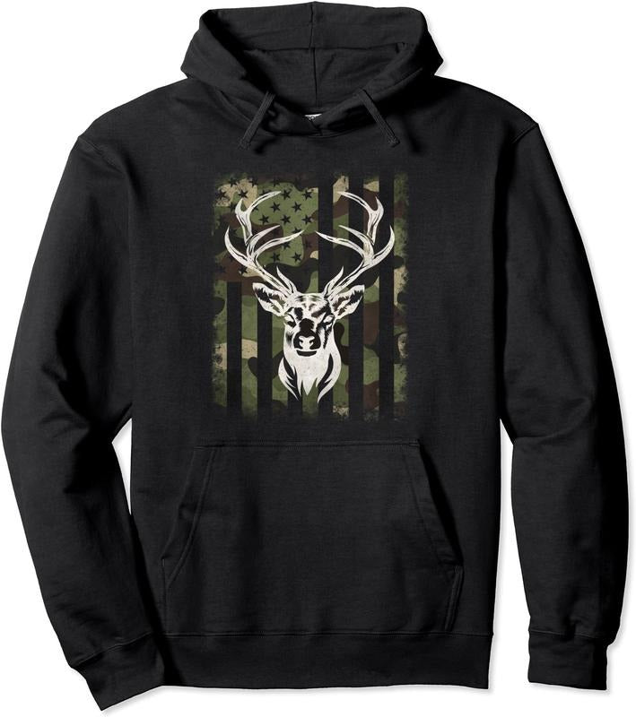 Camouflage American Flag Whitetail Buck Deer Hunting Hunter Hoodie | Unisex Hooded Sweatshirt T-Shirts | HypeDripTees.com