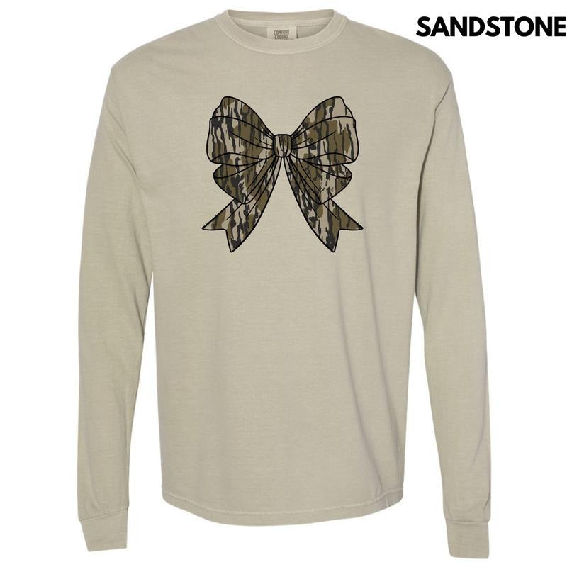 Camouflage Bow Long Sleeve Comfort Colors T-Shirt 'NLB' Hoodie, Sweatshirt | HypeDripTees.com