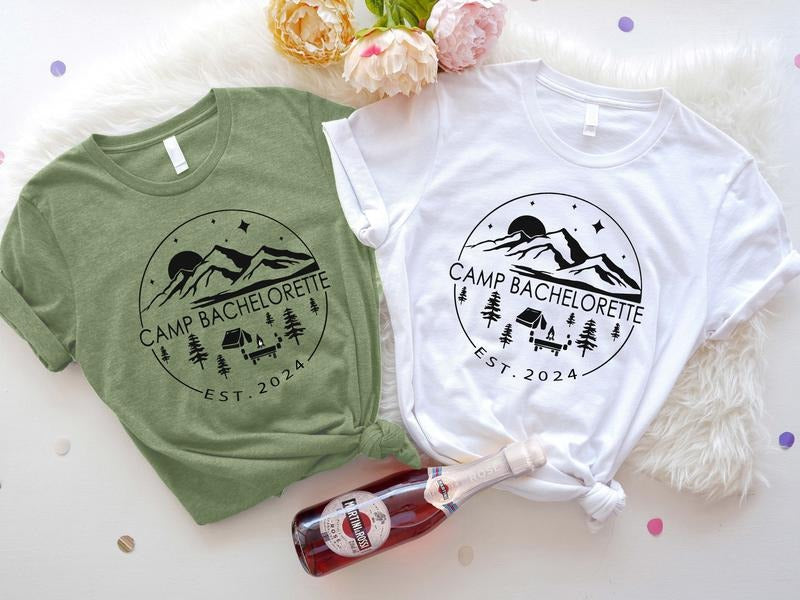 Camp Bachelorette 2024 T-shirt, Bride Shirt, Hen Do Party Tee, Matching Bridal Shower Tee, Bridesmaid Short Sleeve....
