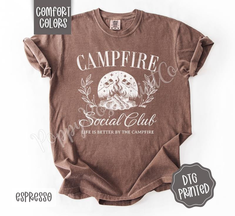 Campfire Social Club Shirt Comfort Colors, Cute Camping Tshirt,  Trendy Women's Tee, Gift for Her Hoodie, Sweatshirt