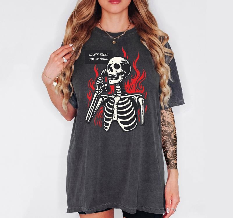 Can't Talk I'm in Hell T-Shirt -  Unisex T-Shirt, Funny Tee, Comfortable Shirt Hoodie, Sweatshirt | HypeDripTees.com