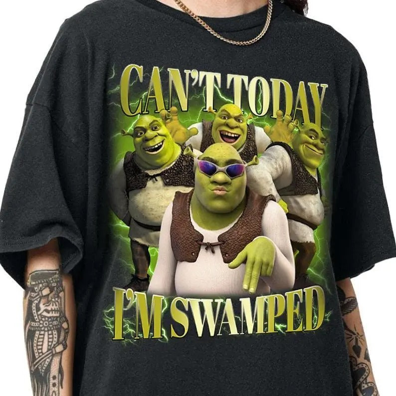 Can't Today I'm Swamped Shirt, Shrek Funny Trending Shirt, Fiona and Shrek Tshirt, Funny Shrek Trending Tee Cotton...