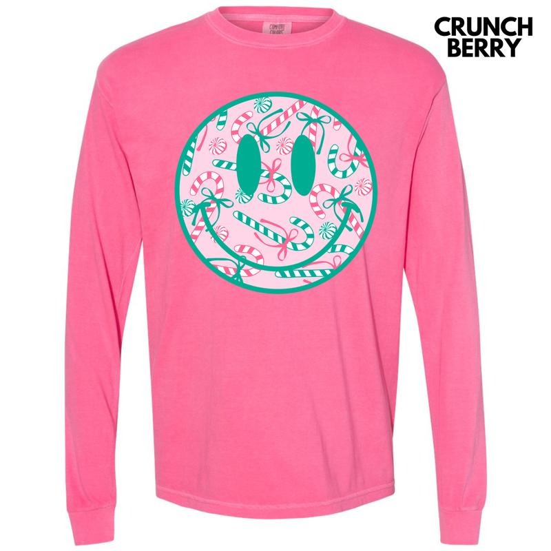 Candy Cane Happy Face Long Sleeve Comfort Colors T-Shirt 'NLB' Hoodie, Sweatshirt | HypeDripTees.com