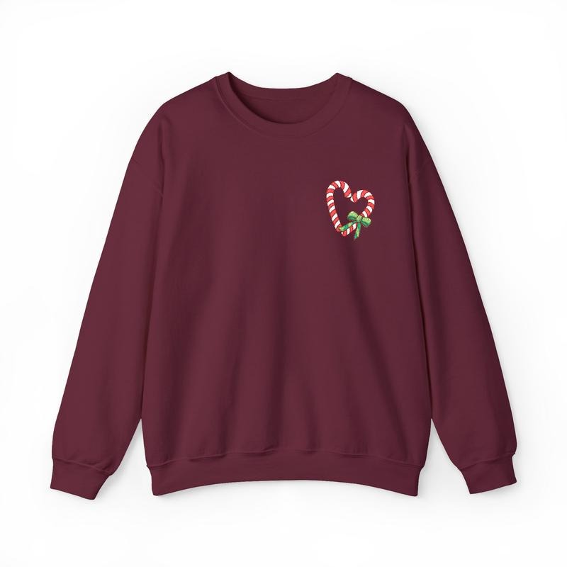 Candy Cane Heart Embroidered Crewneck Sweatshirt T-Shirts, Hoodie | HypeDripTees.com