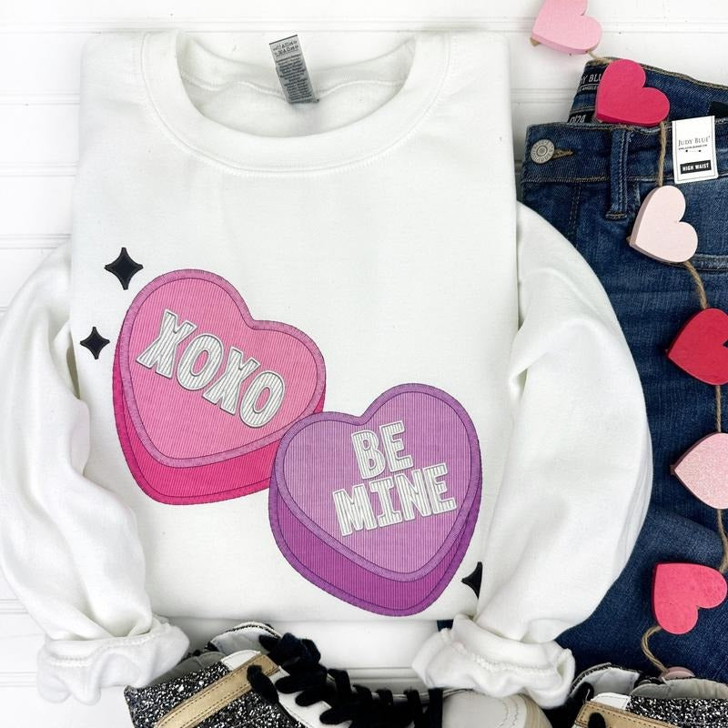 Candy Hearts FAUX Embroidery Gildan Sweatshirt T-Shirts, Hoodie | HypeDripTees.com