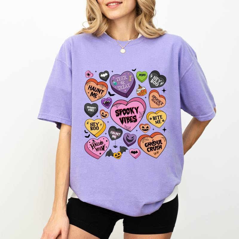 Candy Hearts Halloween Tee, Halloween Candy T-shirt, Spooky Season Candy Hearts Unhinged Shirt, Funny Shirt For Women,...