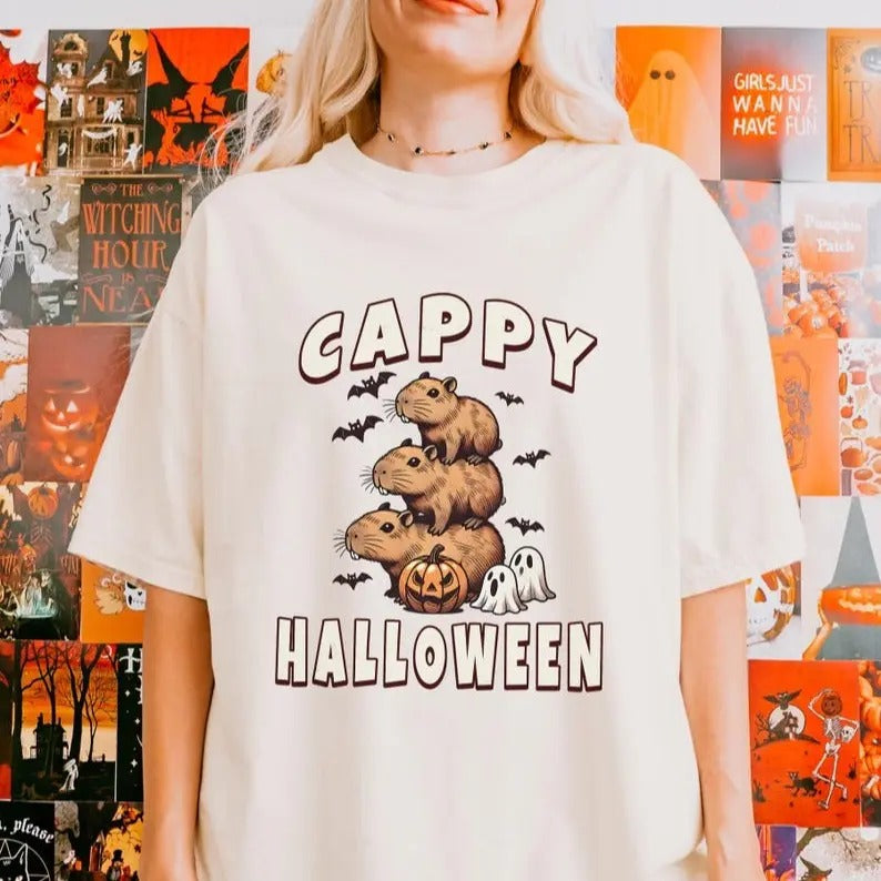 Capybara Halloween T-Shirt, Cute Fall Shirt, Halloween Trendy, Animal Shirt, Capybara Lover Gift, Trending Tshirt Hoodie,...
