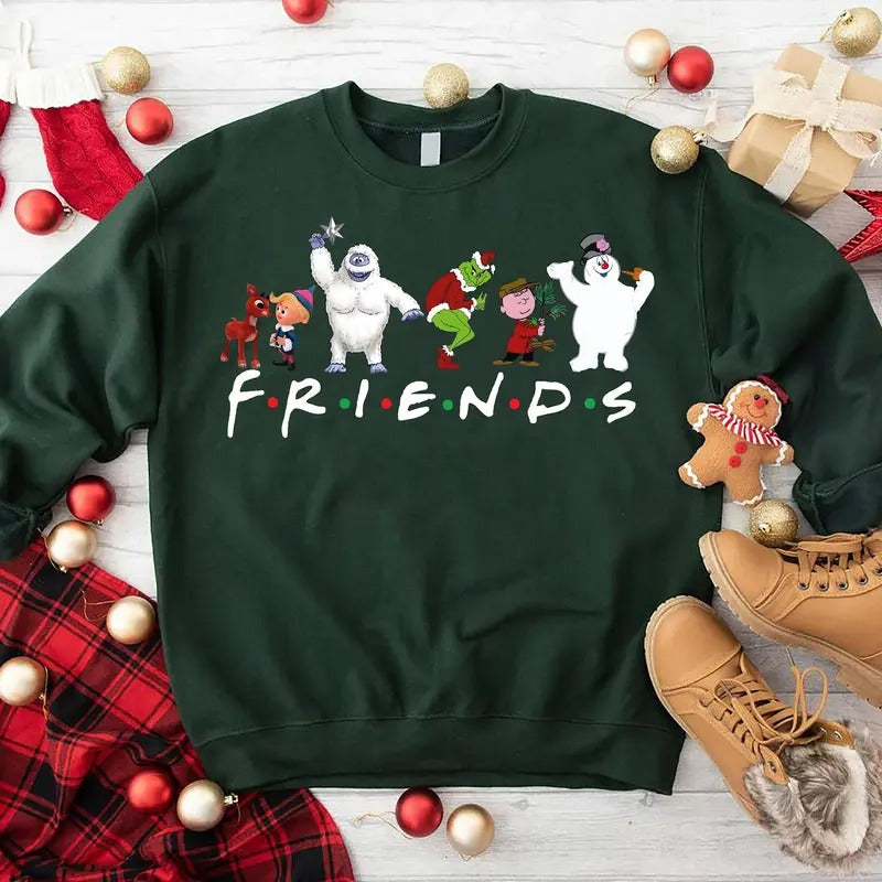 Cartoon Christmas Friends Sweatshirt, Retro Christmas Shirt, Christmas Friends Sweatshirt, Christmas Movie Sweatshirt,...