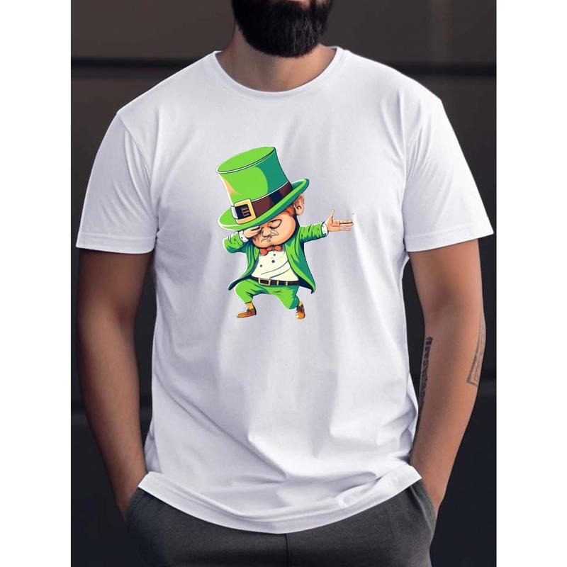 Cartoon St. Partick's Day Goblin Print T-shirt For Men, Trendy Short Sleeve Top, Men's Clothing Made in USA Hoodie,...