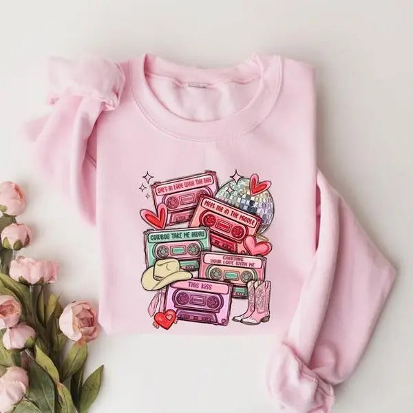 Cassette Tapes , Love Songs , Happy Western Cassette Tapes Valentine Shirt, Country Music Love Songs Cassette Tapes...