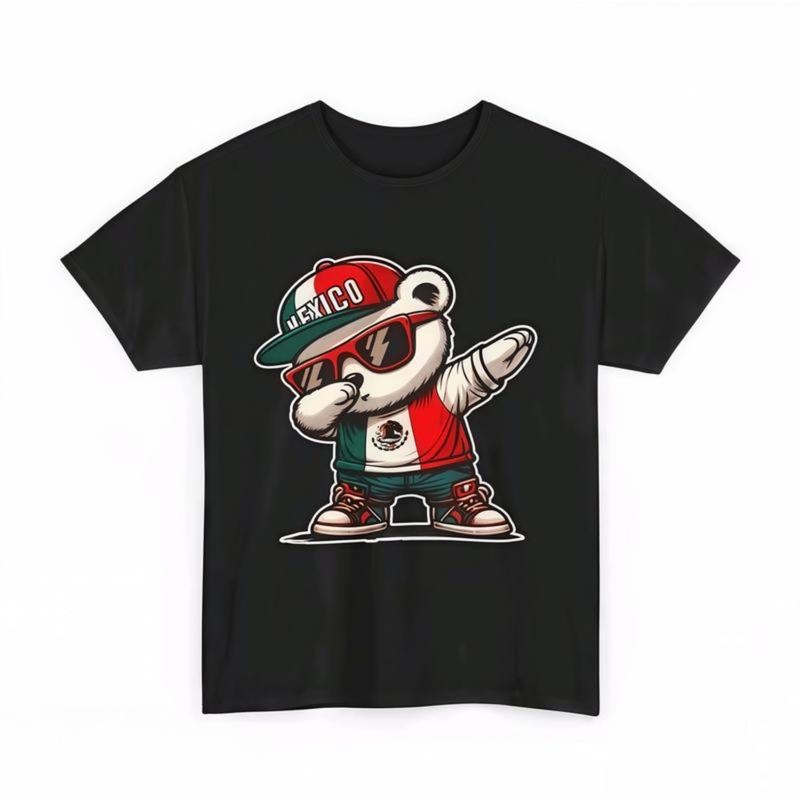 Casual Crewneck T-Shirt Mens Crew Neck Dabbing Tee with Patterned Print and Adorable Mexican Bear Design for Casual and...