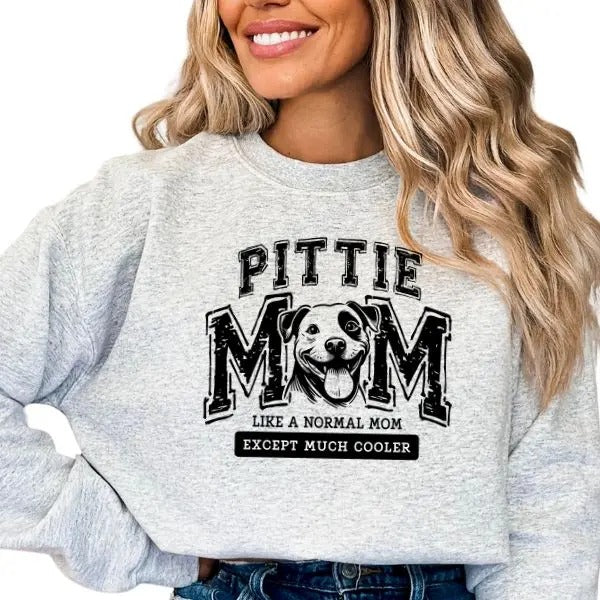 Casual Pittie Dog Mom Sweatshirt, Dog Lover Pullover Crewneck Sweatshirt, Comfortable Long Sleeve Pittie Mom Sweatshirt,...