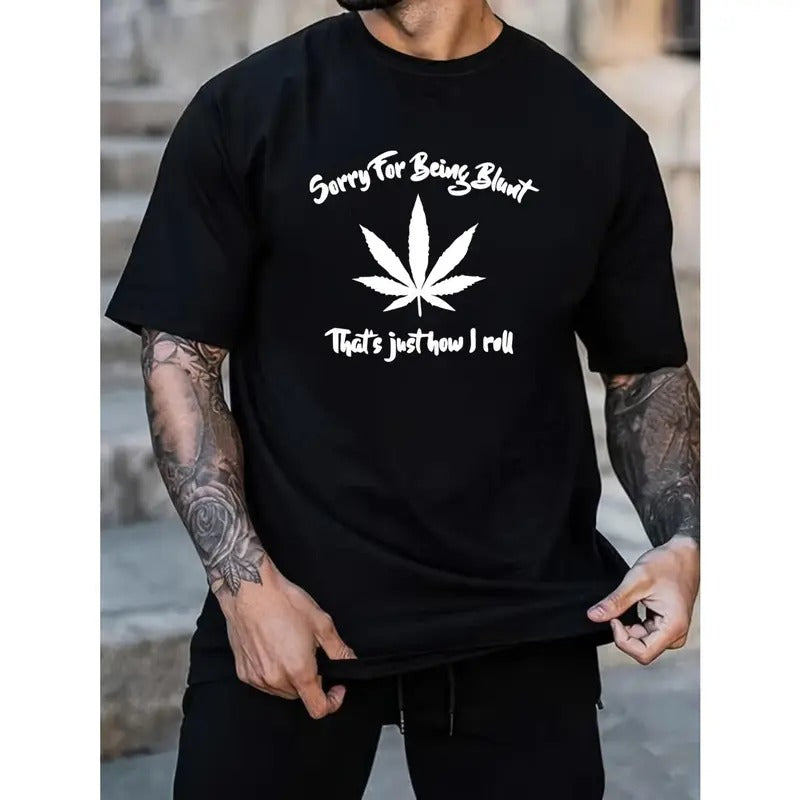 Casual Short Sleeve 'How I Roll' Leaf Print T Shirt for Men, Funny Tees for Summer Spring Fall Made in USA Hoodie, Sweatshirt