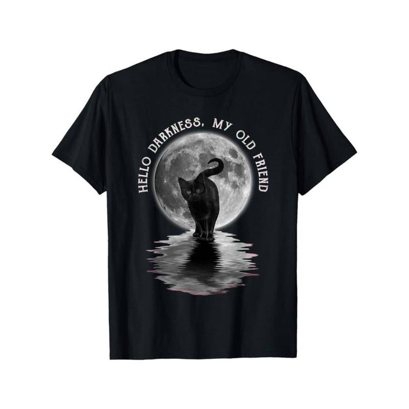 Casual T-shirt [Halloween Cat Moon Tee] Halloween Black Cat Moon Men's T-Shirt