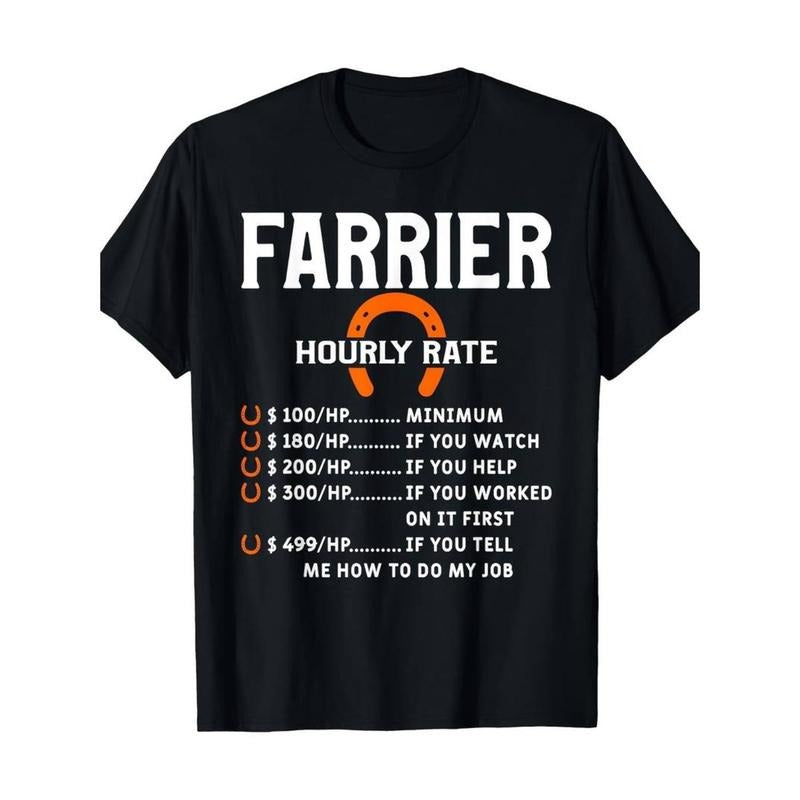Casual T-shirt 100% Cotton Farrier Humor T-Shirt] 100% Cotton Farrier Humor "Horseshoe Rate" Black T-Shirt Comfy Menswear...