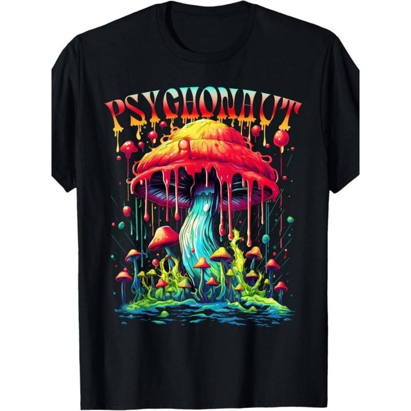 Casual T-shirt 100% Made in USA, 180g Psychonaut T-shirt Psychedelic Apparel Novelty Mushrooms T-Shirt Graphic Menswear...