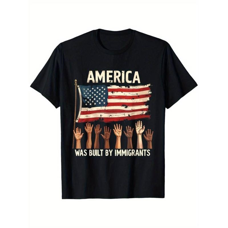 Casual T-shirt America Was Built by Immigrants Diversity Immigration Rights T-Shirt Graphic Graphic Tees Hoodie, Sweatshirt