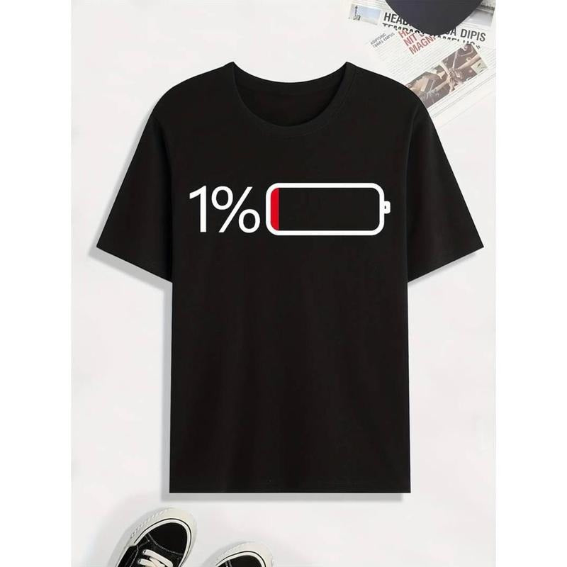 Casual T-shirt Battery Low Print T Shirt, Tees For Men, Casual Short Sleeve Tshirt For Summer Spring Fall, Tops As Gifts...