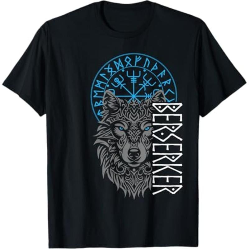 Casual T-shirt Berserker & Viking Compass - Nordic Wolf Design T-Shirt, Small, Black Graphic Graphic Tees Hoodie, Sweatshirt