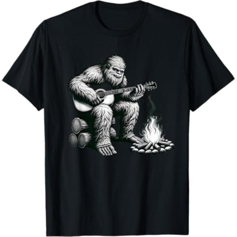 Casual T-shirt Bigfoot Playing Guitar Rock on Sasquatch Big Foot T-Shirt Graphic Graphic Tees style 02 Hoodie, Sweatshirt