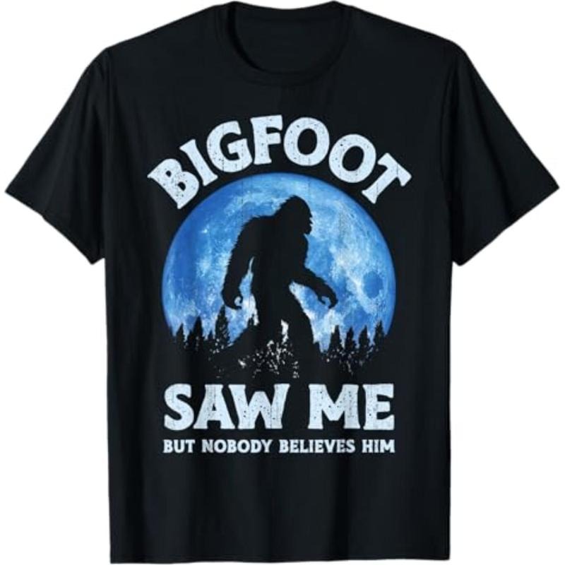 Casual T-shirt Bigfoot Saw Me But Nobody Believes Him Funny Sasquatch Retro T-Shirt Graphic Graphic Tees Hoodie, Sweatshirt