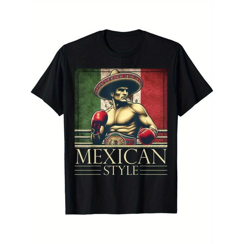 Casual T-shirt Boxing Mexico Mexican Vintage Style Boxing flag Mexico T-Shirt Selected pure cotton interesting design DIY...