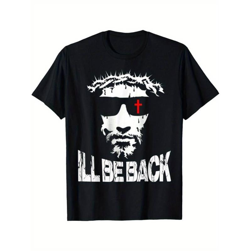Casual T-shirt Christian Faith-Inspired Cotton T-Shirt, "I'll Be Back" Graphic Print, Comfy Menswear Hoodie, Sweatshirt