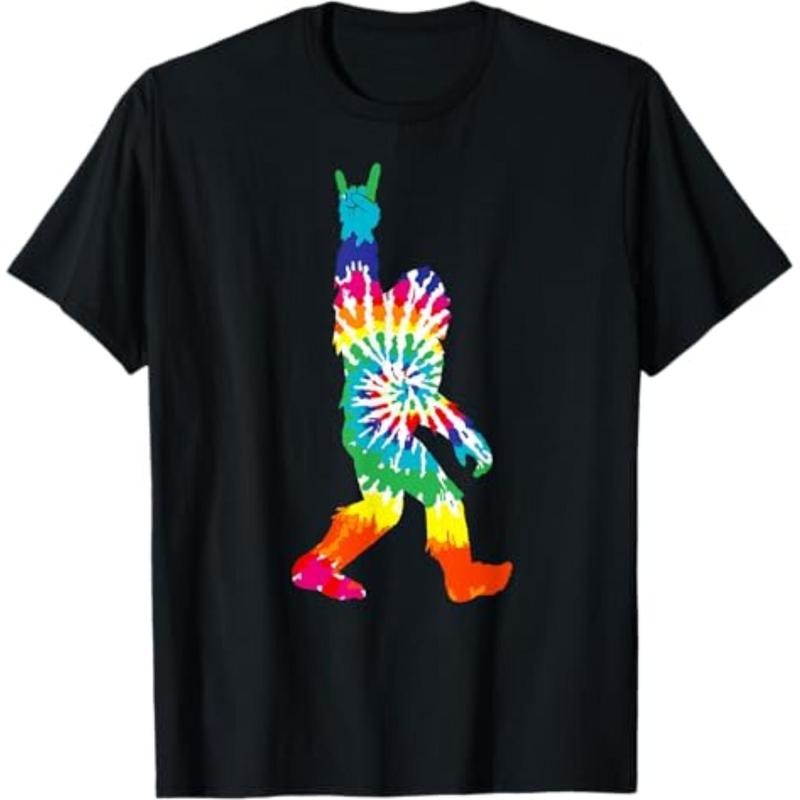 Casual T-shirt Funny Bigfoot Rock and Roll Tie Dye Shirt Sasquatch Believer T-Shirt Graphic Graphic Tees Hoodie, Sweatshirt