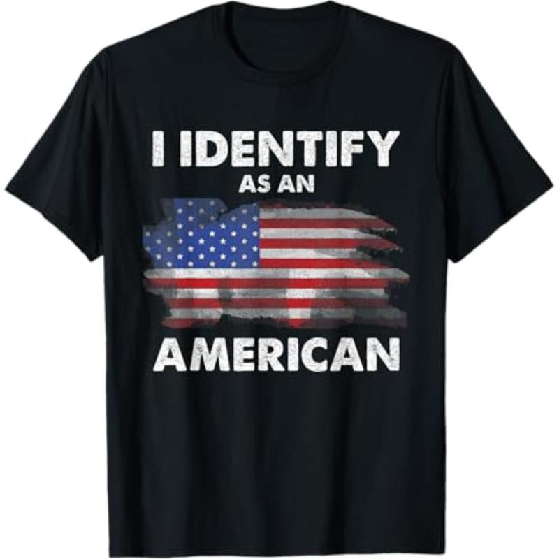 Casual T-shirt I Identify As An American Politics US Flag Proud American T-Shirt Graphic Menswear Hoodie, Sweatshirt