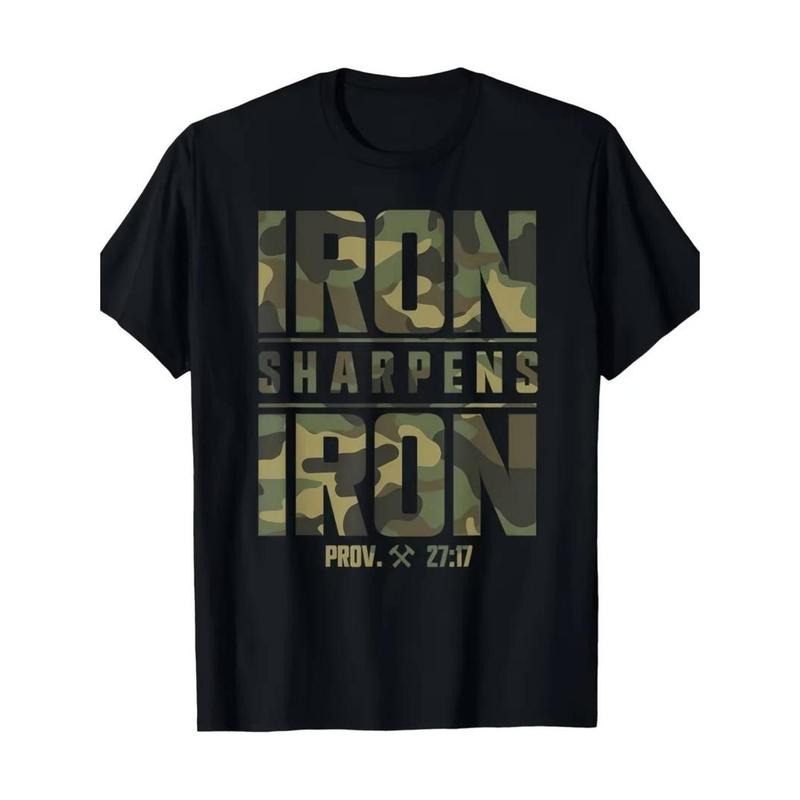 Casual T-shirt Iron Sharpens Iron Christian Men Camo Scripture Gym Workout T-Shirt-100% Cotton Menswear Top Hoodie,...