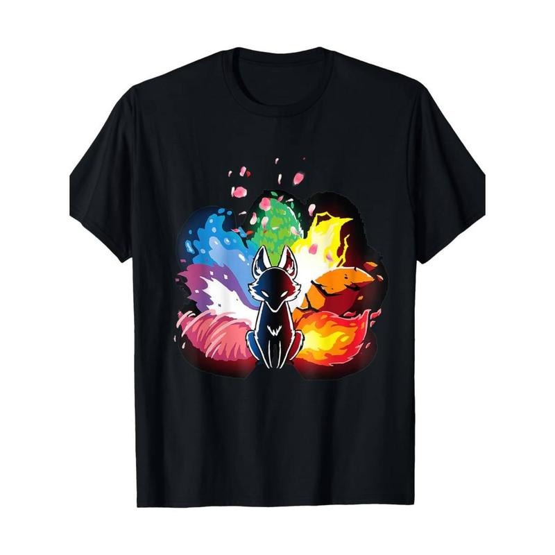 Casual T-shirt Japanese Fox Kitsune Seven Elements Cherry Flower Blossom T-Shirt-100% Cotton Menswear Top Graphic Graphic...