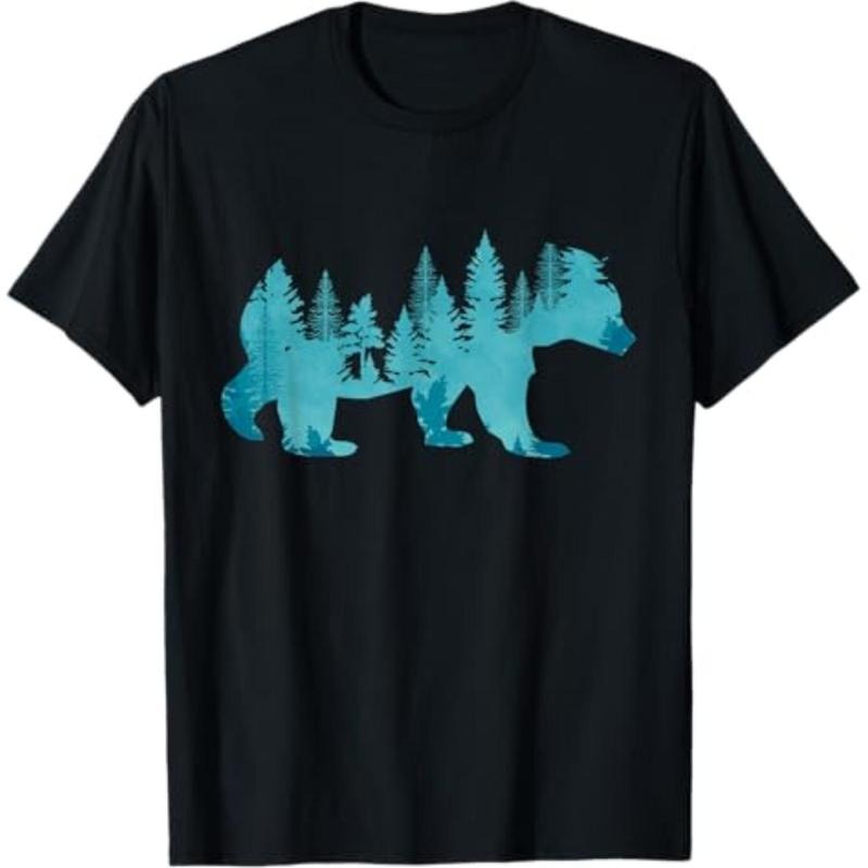 Casual T-shirt Nature Forest Mountains Trees Wildlife Animal Brown Bear T-Shirt Graphic Graphic Tees Hoodie, Sweatshirt