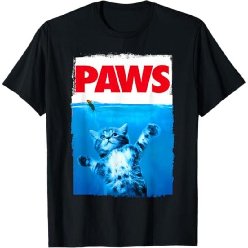 Casual T-shirt Paws Cat and Mouse Top, Cute Funny Cat Lover Parody T-Shirt Graphic Graphic Tees Hoodie, Sweatshirt