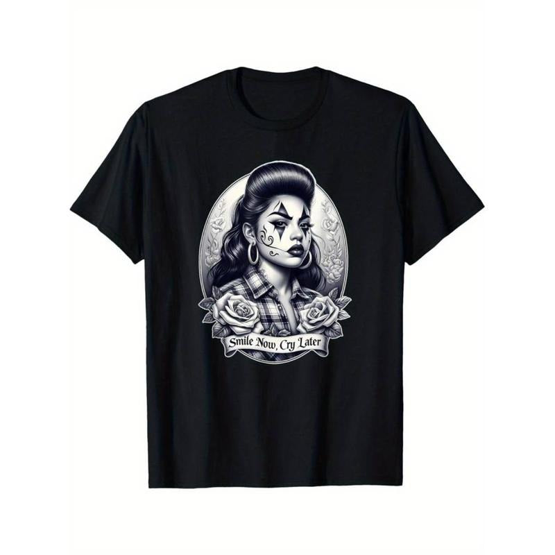 Casual T-shirt SMILE NOW CRY LATER Camisa Chicana Chicano Tattoo Art Chola T-Shirt Menswear Top Comfy Graphic Hoodie,...