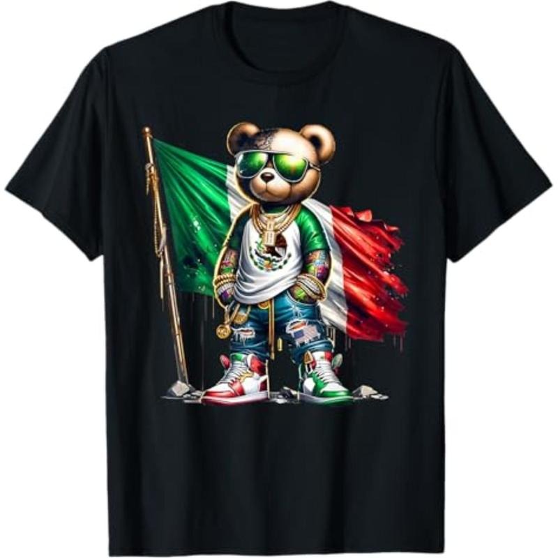 Casual T-shirt Stylish Teddy Bear Mexican Flag Mexico T-Shirt Graphic Graphic Tees Hoodie, Sweatshirt | HypeDripTees.com