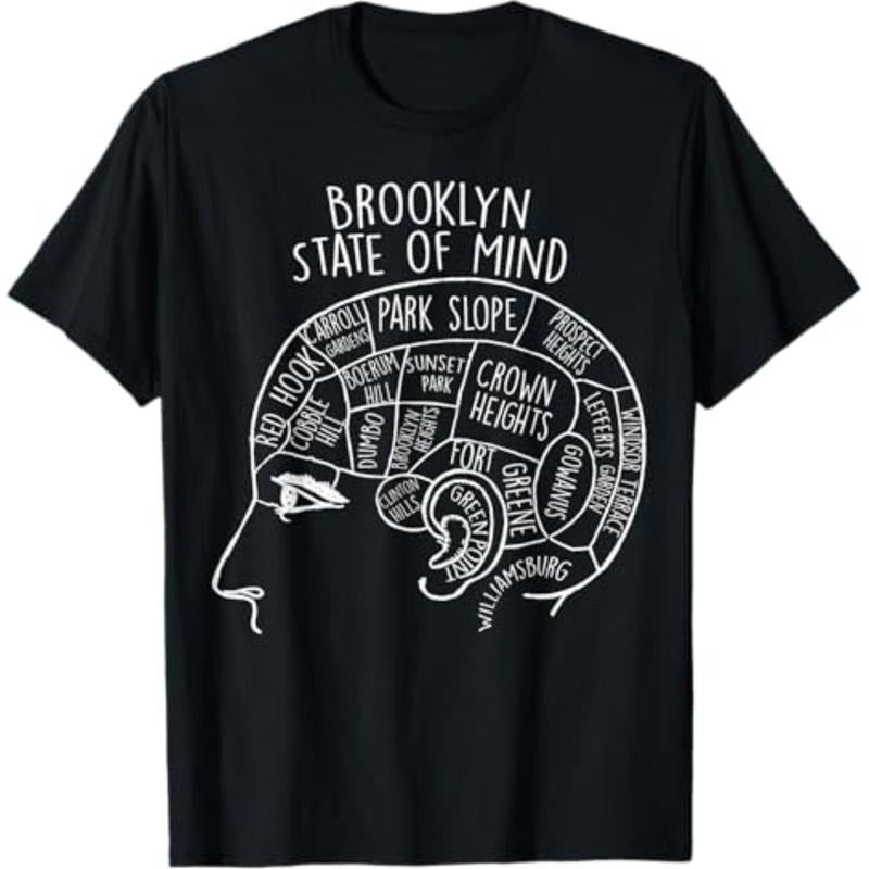 Casual T-shirt T-Shirt: Brooklyn Neighborhoods Graphic, Unisex, Black, Short Sleeve, Small, Classic Fit, Cotton,...