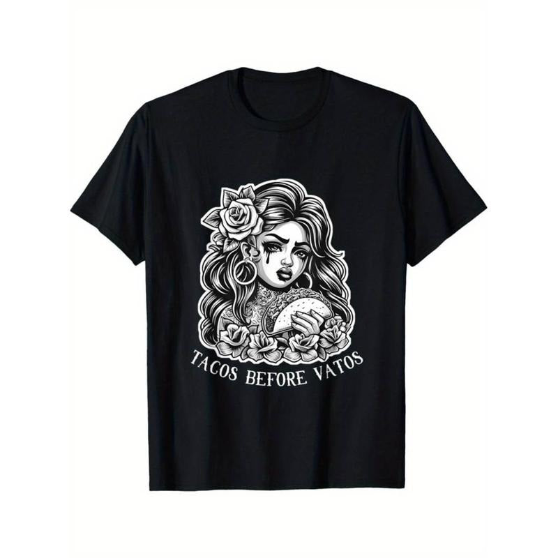 Casual T-shirt Tacos Before Vatos Sad Chola Latina Chicana Floral T-Shirt Menswear Top Hoodie, Sweatshirt | HypeDripTees.com
