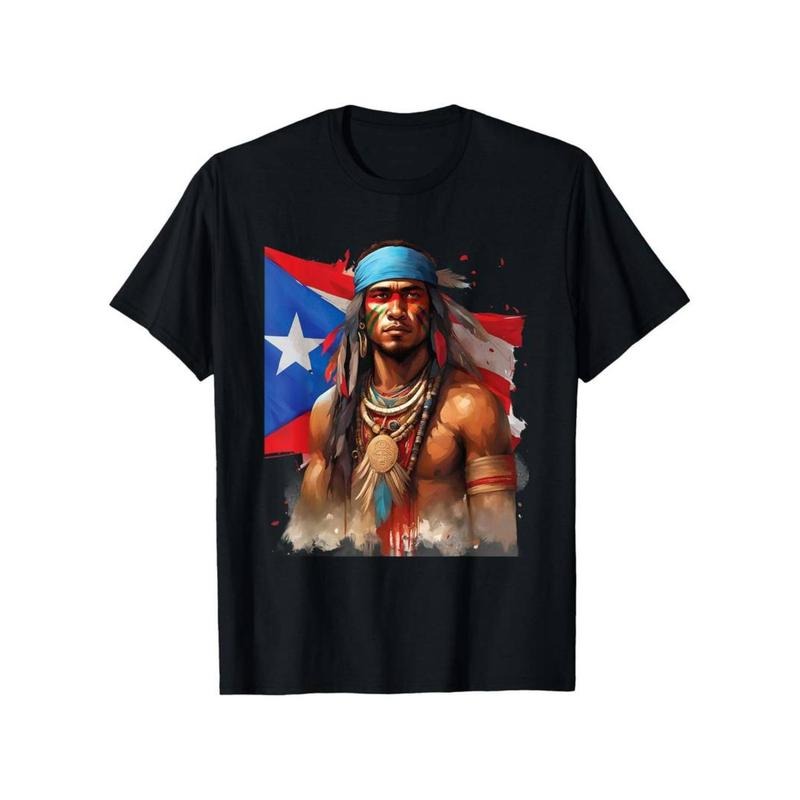 Casual T-shirt Taino Warrior Graphic T-Shirt, 100% Cotton, Casual Crew Neck, Slight Stretch Comfy Menswear Hoodie, Sweatshirt