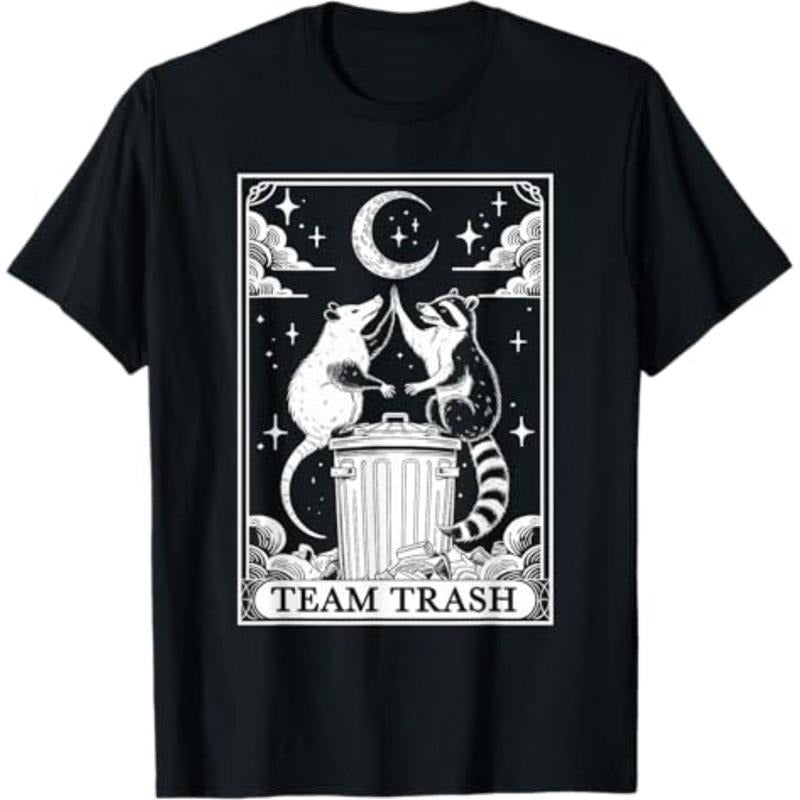 Casual T-shirt Tarot Card Vintage Team Trash Crescent Moon Opossum Raccoon T-Shirt Menswear Top Hoodie, Sweatshirt