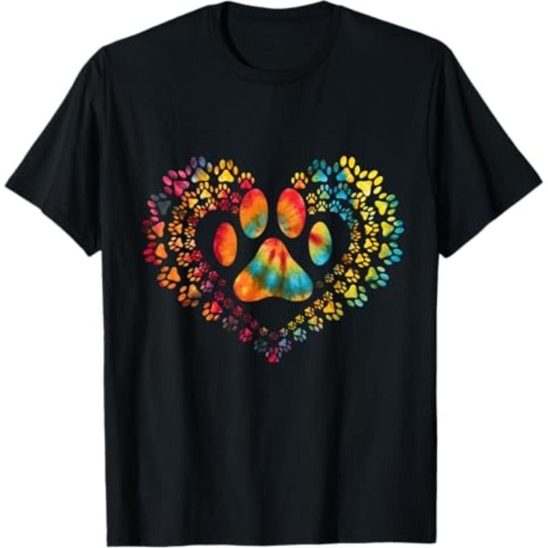 Casual T-shirt Tie Dye Love Dog Paw Print Heart Animal Lover Menswear Top Hoodie, Sweatshirt | HypeDripTees.com