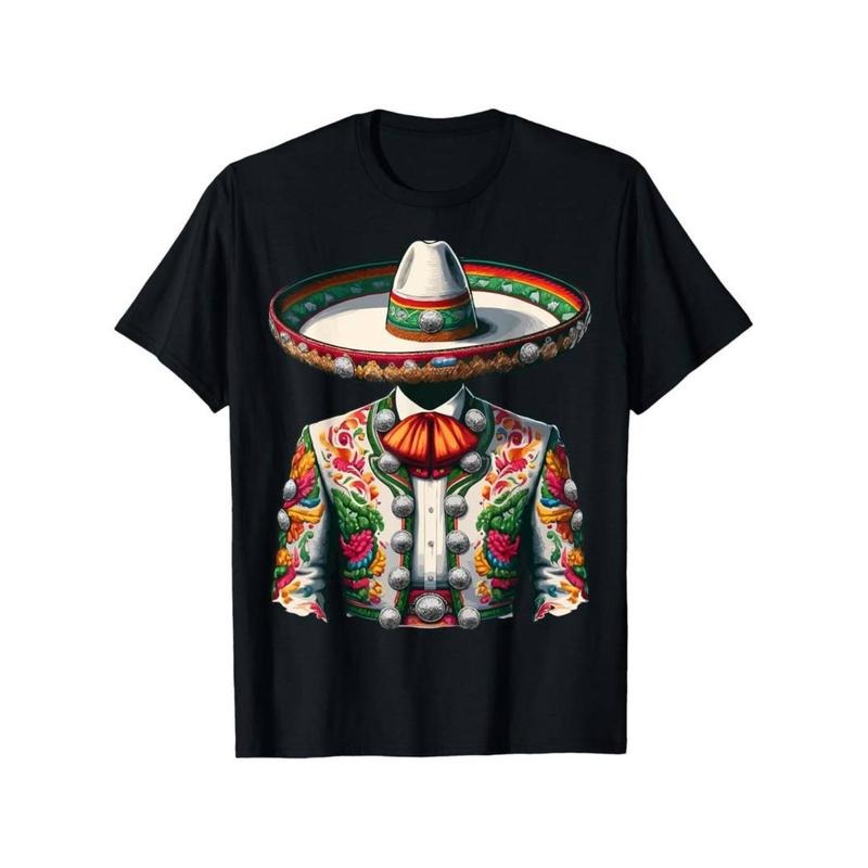 Casual T-shirt Vibrant Mexican Charro Suit Traditional Mariachi T-Shirt Men'S Crew Neck Fashionable Comfortable And...
