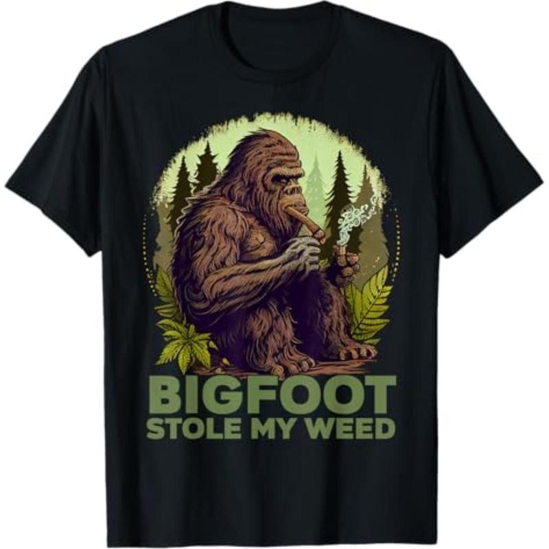 Casual T-shirt Vintage Bigfoot Stole My Weed 420 Marijuana Funny Men T-Shirt Graphic Graphic Tees Hoodie, Sweatshirt