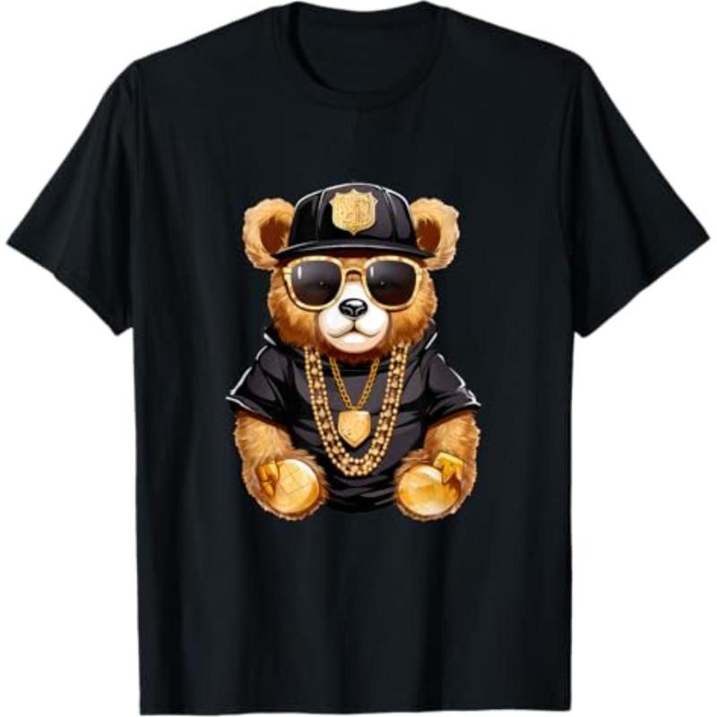 Casual T-shirt stylish bear with golden chains T-Shirt Graphic Graphic Tees Hoodie, Sweatshirt | HypeDripTees.com