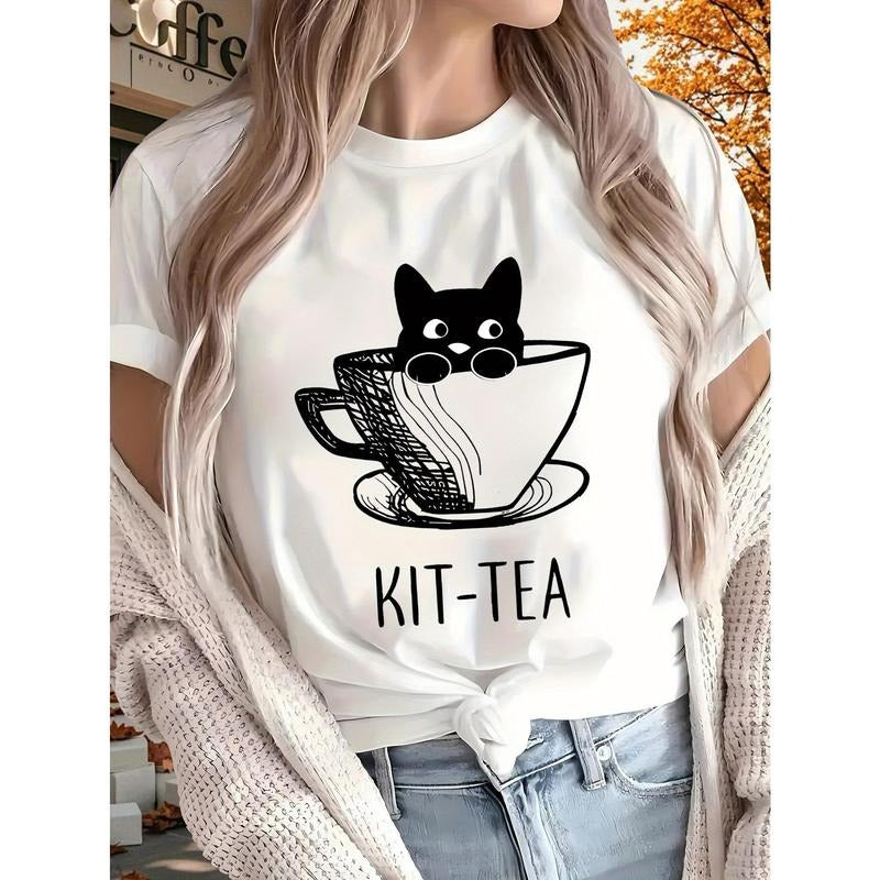 Cat 2025  Women'S Printed T-shirt, Short Sleeves, Four Seasons Can Be Worn for Outdoor, Home, Sports Top Gift style 02...