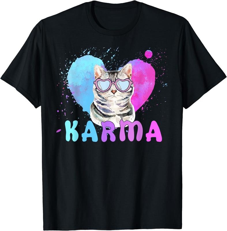Cat Heart Shape Funny Gifts For Girls Women Men Karma T-Shirt | Unisex Cotton Tee, Short Sleeve, Size S-5XL Hoodie,...