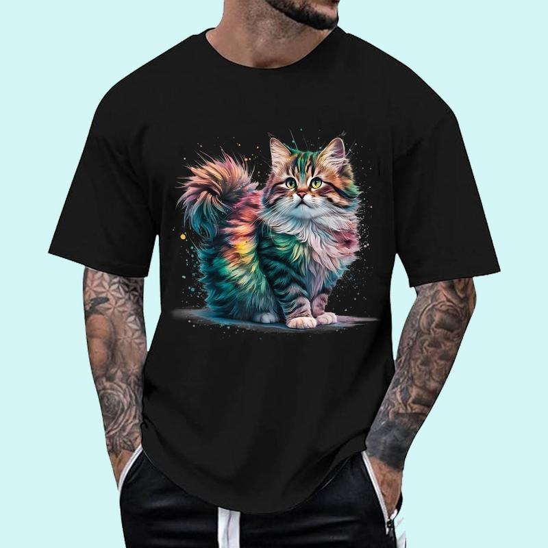 Cat Men Women Colourful Watercolour Cat Unisex T-Shirt, Cotton 100%, Top Trending Fashion Hoodie, Sweatshirt
